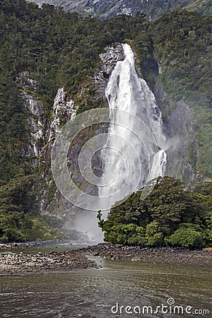 Lady Bowen Falls, Milford Sound, New Zealand Stock Photo