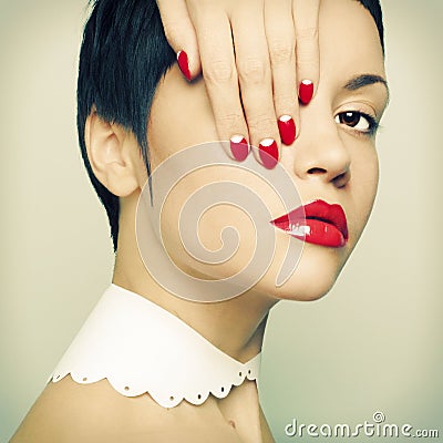 Lady with bright nail polish Editorial Stock Photo