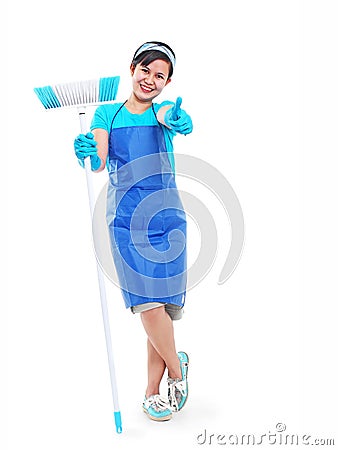 Lady With Broom Stock Photo