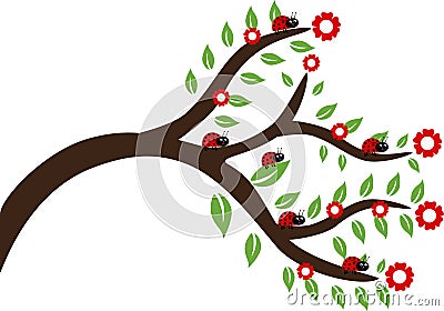 Lady Bug on a tree Vector Illustration