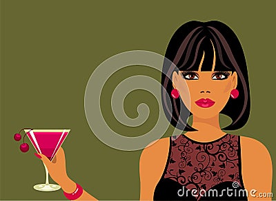 Lady with a cocktail in hand Vector Illustration