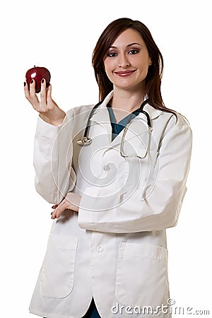 Lady doctor with apple Stock Photo