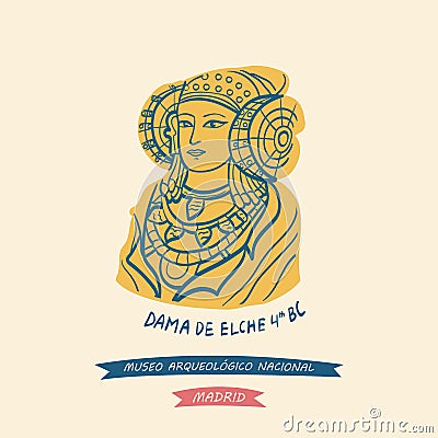The Lady of Elche symbol of The National Archaeological Museum Vector Illustration