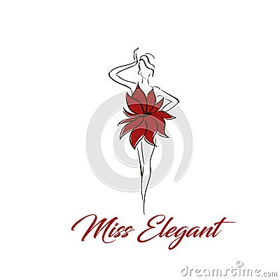 Lady figure in a flower dress logo Vector Illustration