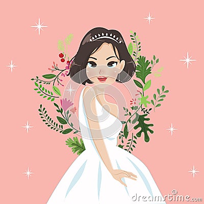 Lady and flower vintage style Vector Illustration