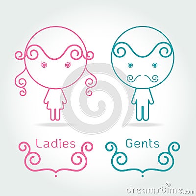 Lady and gentleman symbol.Toilet Sign in kids cute style Vector Illustration