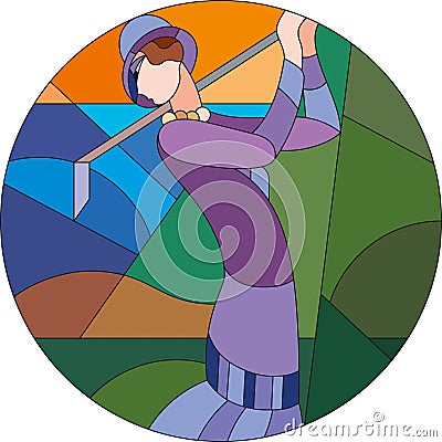 Lady in golf pattern. Art deco vector colored geometric pattern. Vector Illustration