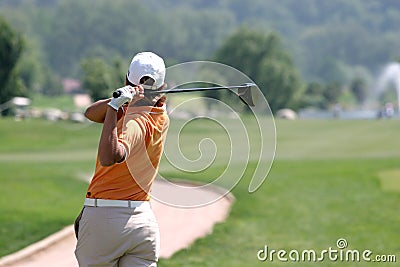 Lady golf swing Stock Photo