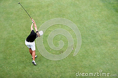 Lady golf swing in evian Stock Photo