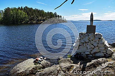 Lady hiker taking a break Stock Photo