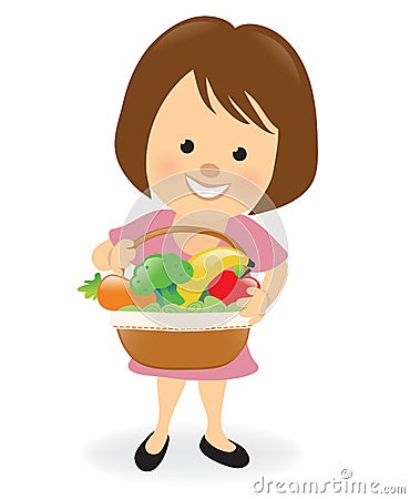 Lady holding fruit and veggie basket Vector Illustration
