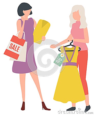 Woman Buying Dress, Lady Shopping, Clothes Vector Vector Illustration