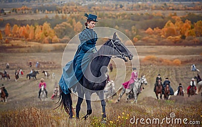 Lady on Horse-hunting Stock Photo