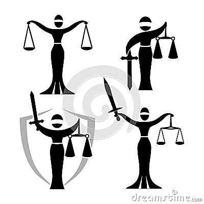 Lady justice black set Vector Illustration