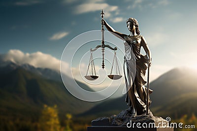 Lady Justice statue Law and legal concept. Generative AI Stock Photo