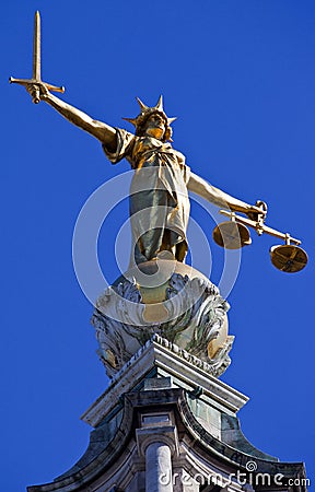 Lady Justice Statue ontop of the Old Bailey in London Stock Photo