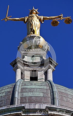 Lady Justice Statue ontop of the Old Bailey in London Stock Photo