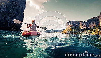 Lady with kayak Stock Photo