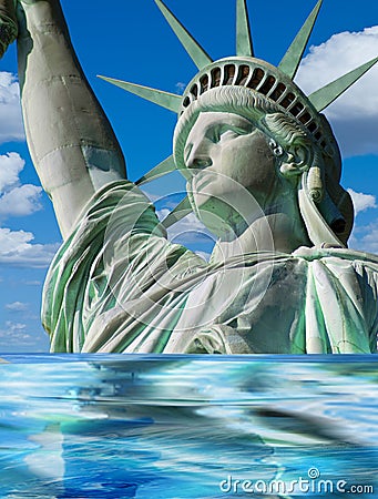 Lady Liberty Sinking. Stock Photo