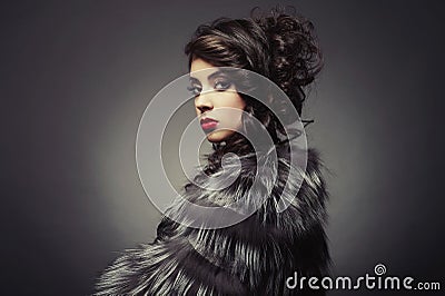 Lady in luxurious fur coat Stock Photo