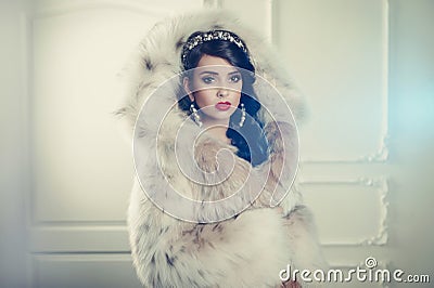 Lady in luxurious fur coat Stock Photo