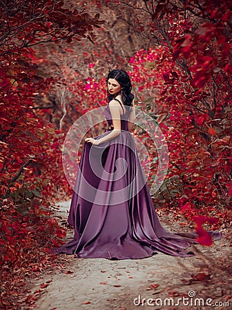 Lady in a luxury lush purple dress Stock Photo