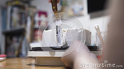 Lady making cream cake Stock Photo