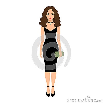 Lady in night black dress Vector Illustration