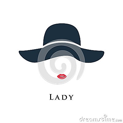 Lady with painted lips in a beautiful hat. Vector Illustration