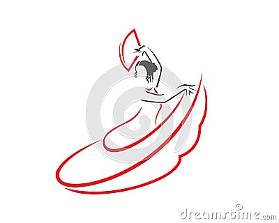A Lady Performs Flamenco Dance Silhouette Vector Illustration
