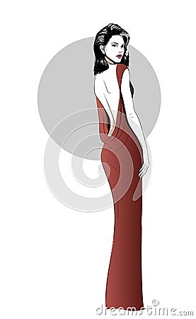 Lady in a dress with open back Vector Illustration