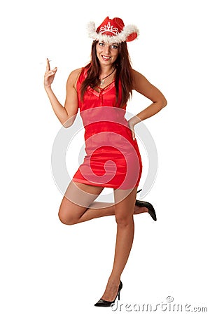 Lady in red with cigarette Stock Photo