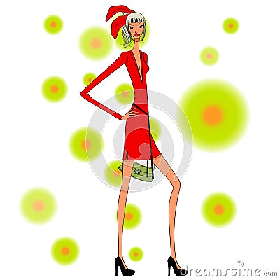 Lady in red dress Vector Illustration