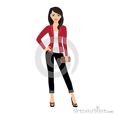 Lady in red jacket with wallet Vector Illustration