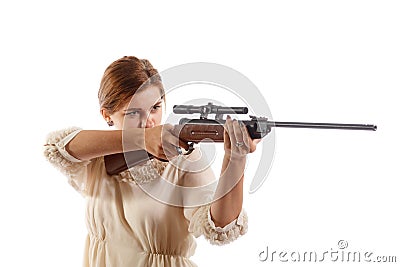 Lady with a rifle Stock Photo