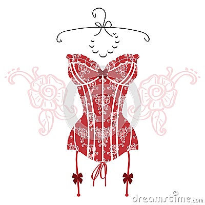 Lady`s red vintage corset Vector Illustration