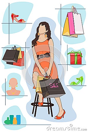 Lady shopping Cartoon Illustration