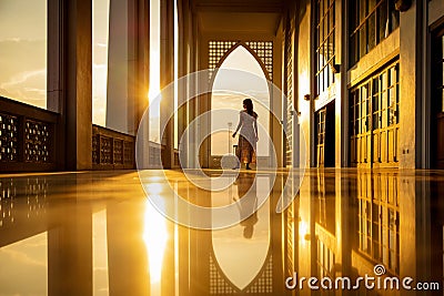 Lady in silhoette in area of Central Mosque in Songkhla province, Southern of Thailand Stock Photo