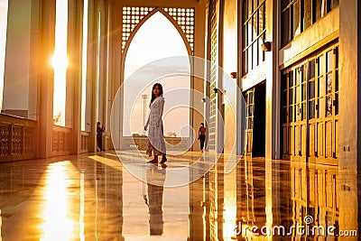 Lady in silhoette in area of Central Mosque in Songkhla province, Southern of Thailand. Stock Photo