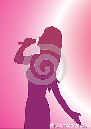 Silhouette of a young lady singer Stock Photo