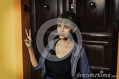 Lady sitting. Person in the image is computer generated by 3D rendering. No model release is needed as the person is Stock Photo
