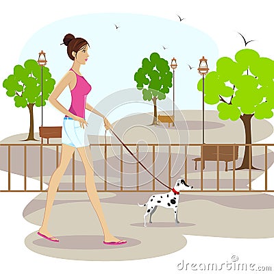 Lady walking with pet dog Stock Photo