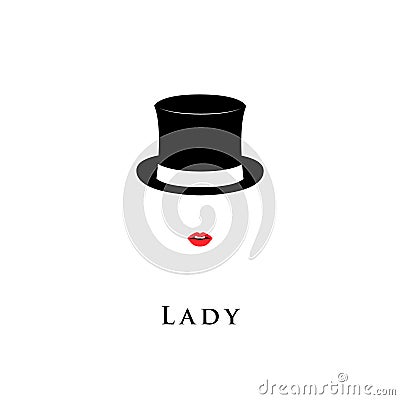 Lady wearing Cylinder hat and lipstick. Vector Illustration