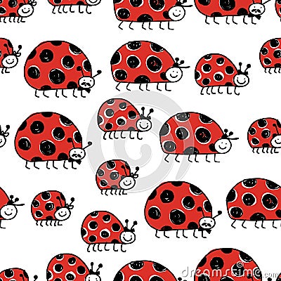 Ladybird family, seamless pattern for your design Vector Illustration