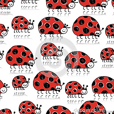 Ladybird family, seamless pattern for your design Vector Illustration