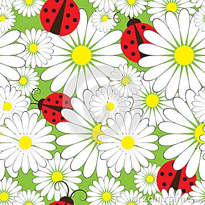 Ladybirds and chamomile Vector Illustration