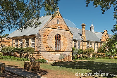 Historic sandstone buildings of the high school in Ladybrand Editorial Stock Photo