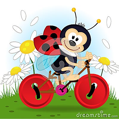 Ladybug on bike Vector Illustration