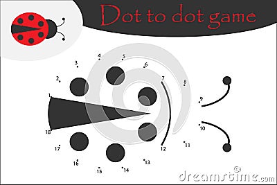 Ladybug in cartoon style, dot to dot game, coloring page, education numbers game for the development of children, kids preschool Stock Photo