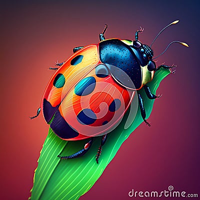 Ladybug colorful illustration closeup. Generative AI Cartoon Illustration